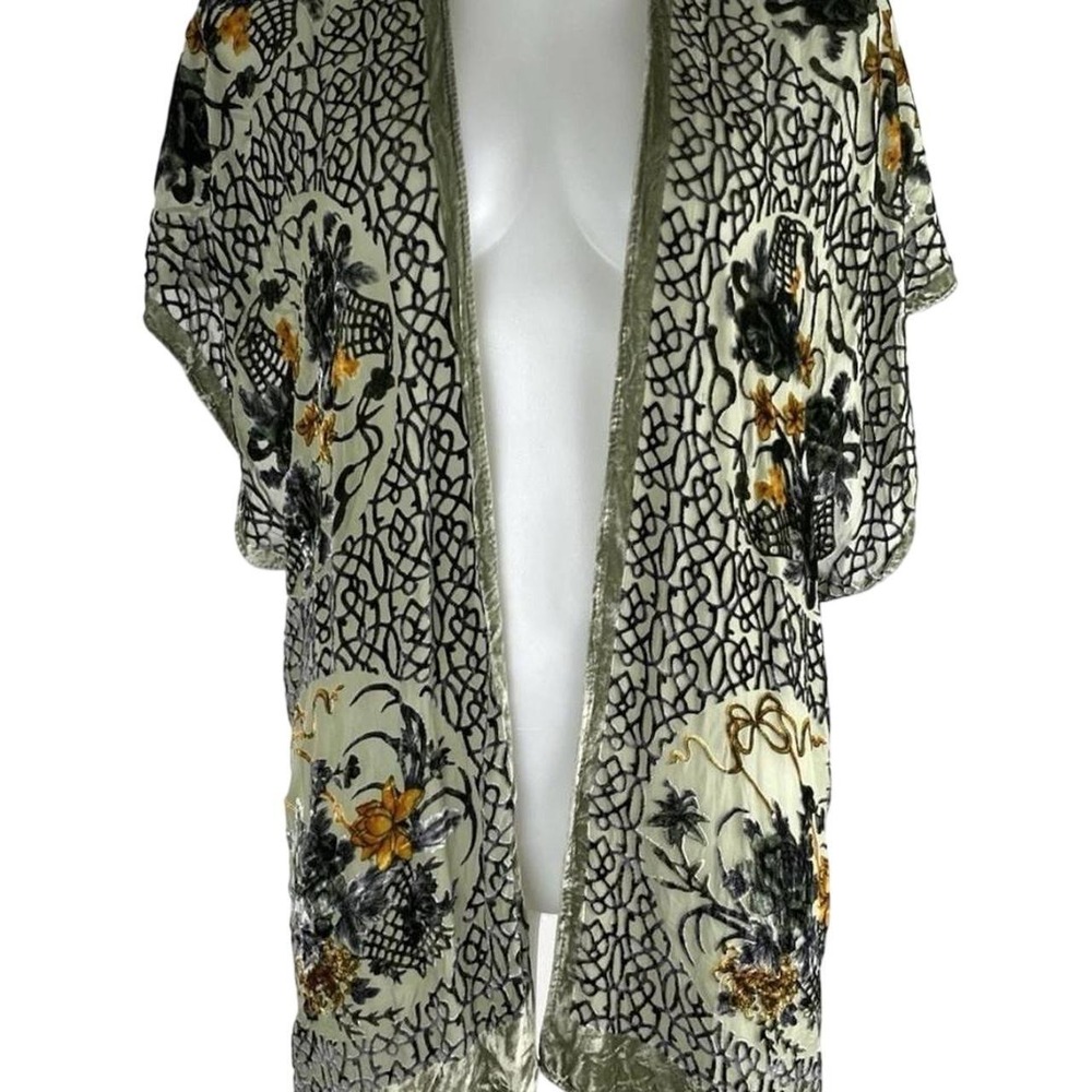 Y2K Burnout Velvet Open Front Kimono Top Cardigan Silk / Rayon SZ OZ
